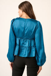 Mittoshop Luxurious Satin V Neck Ruffled Tier Blouse for Women